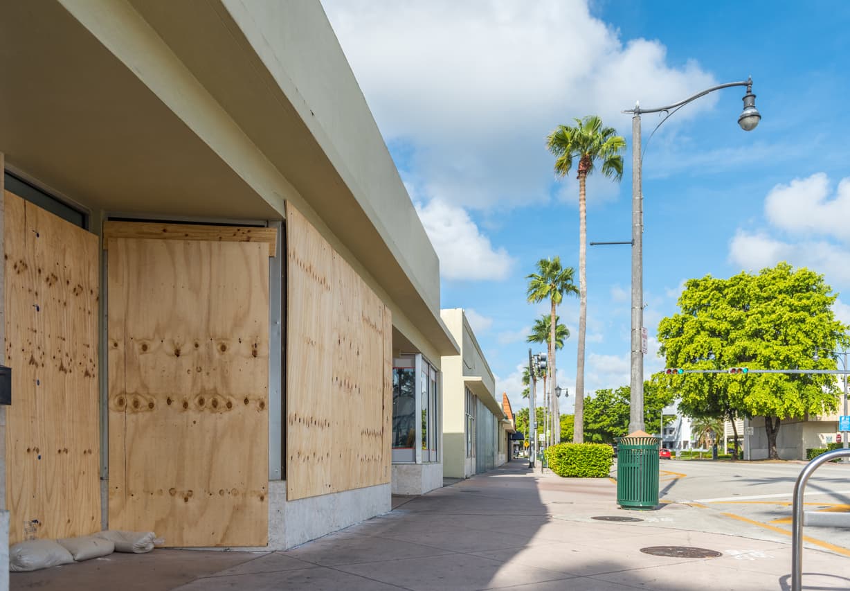 A boarded-up business preparing for hurricane season
